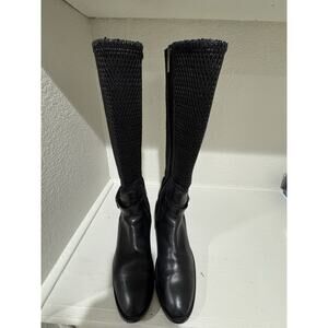 Black Leather Knee High Boots Elastic Shaft Designer Style‎ Women's Shoes